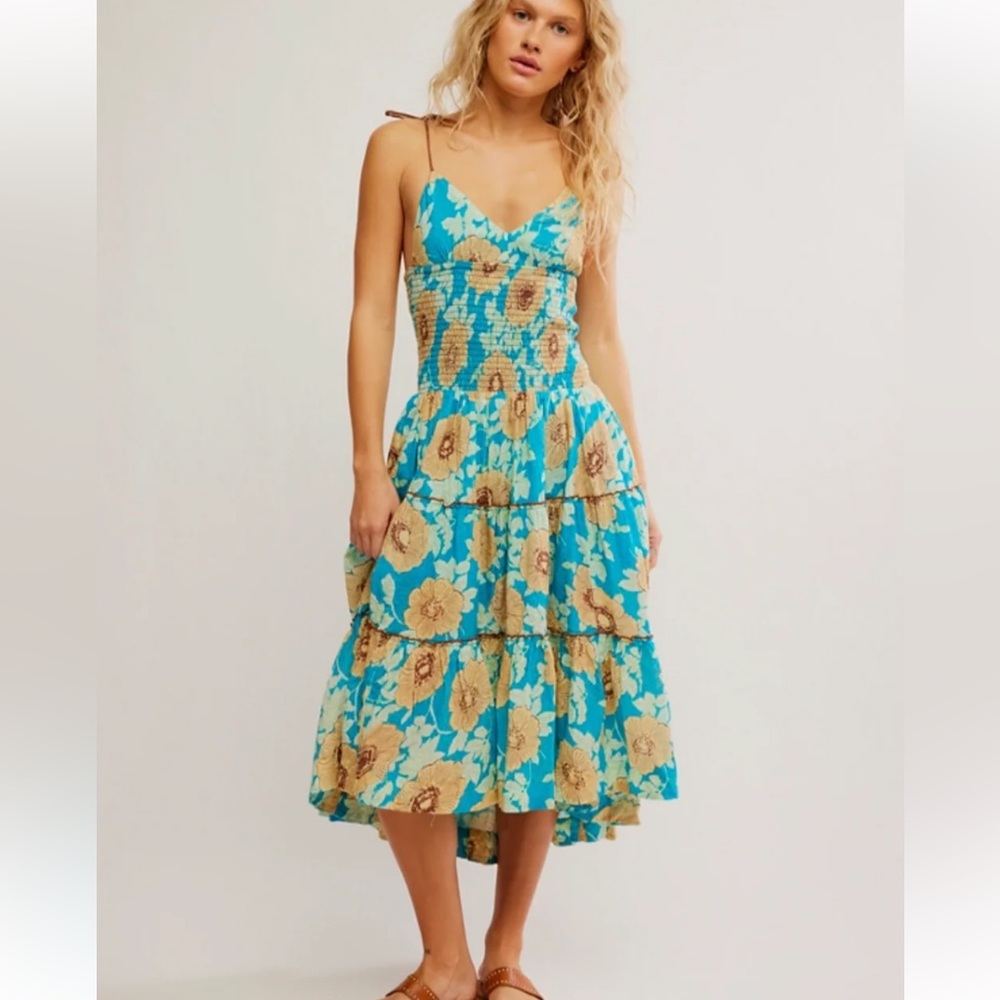New Free People Adriel Tie Strap Tiered Midi Dress